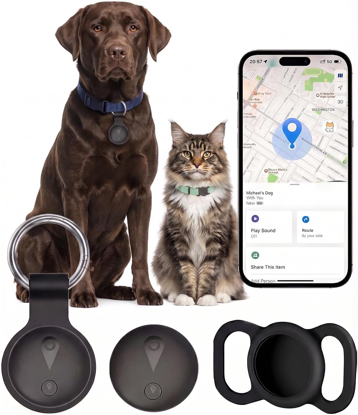 GPS Tracker for Dogs, Smart Dog Tracker with Real-Time Location, for Android and iPhone No Monthly Fee & No SIM Card- Pet Location Tracker with Holder, IP68 Waterproof, Indoor & Outdoor Pet Safety Use