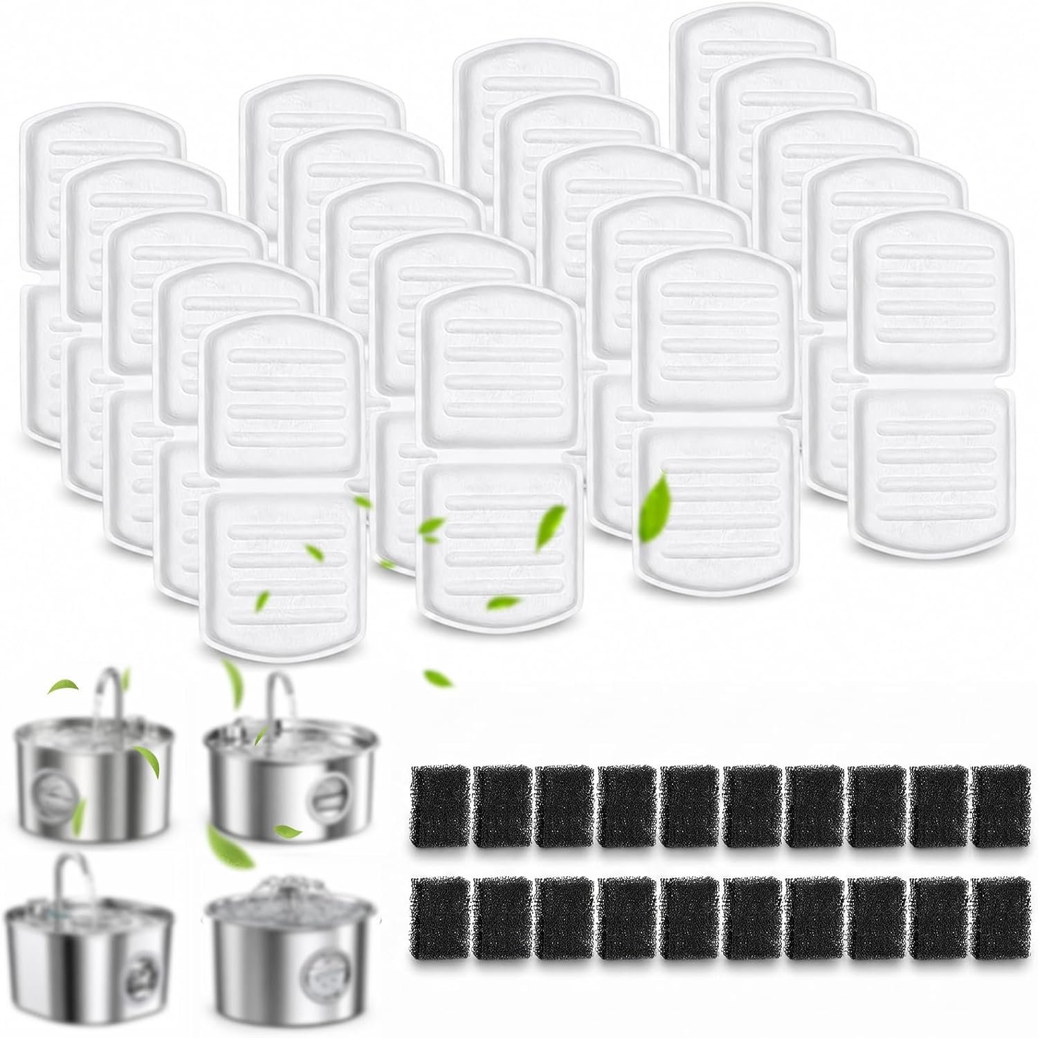 SORON 20 Pack Cat Water Fountain Filters Replacement, Compatible with GIOTOHUN/HOOISE/ATMZIQXR/UMOCUOY/IHOUONE 74oz/88oz/108oz Stainless Steel Pet Fountains, Premium Replacement Filters with Sponges
