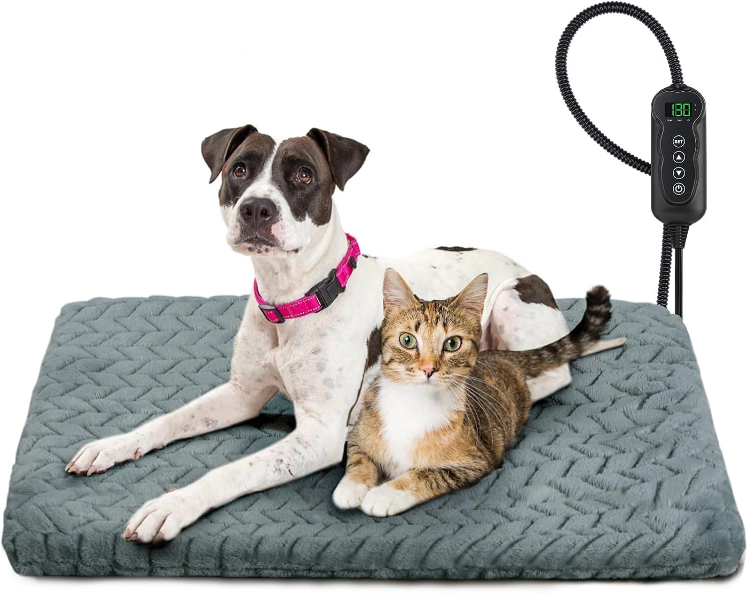 GASUR Heated Dog Bed, 28”x20” Waterproof Cat Heating Pad with Timer Temperature Adjustable, Indoor Heated Electric Pet Bed for Cats Dogs, Auto Power-Off, Anti-bite Pet Heated Pad, Medium