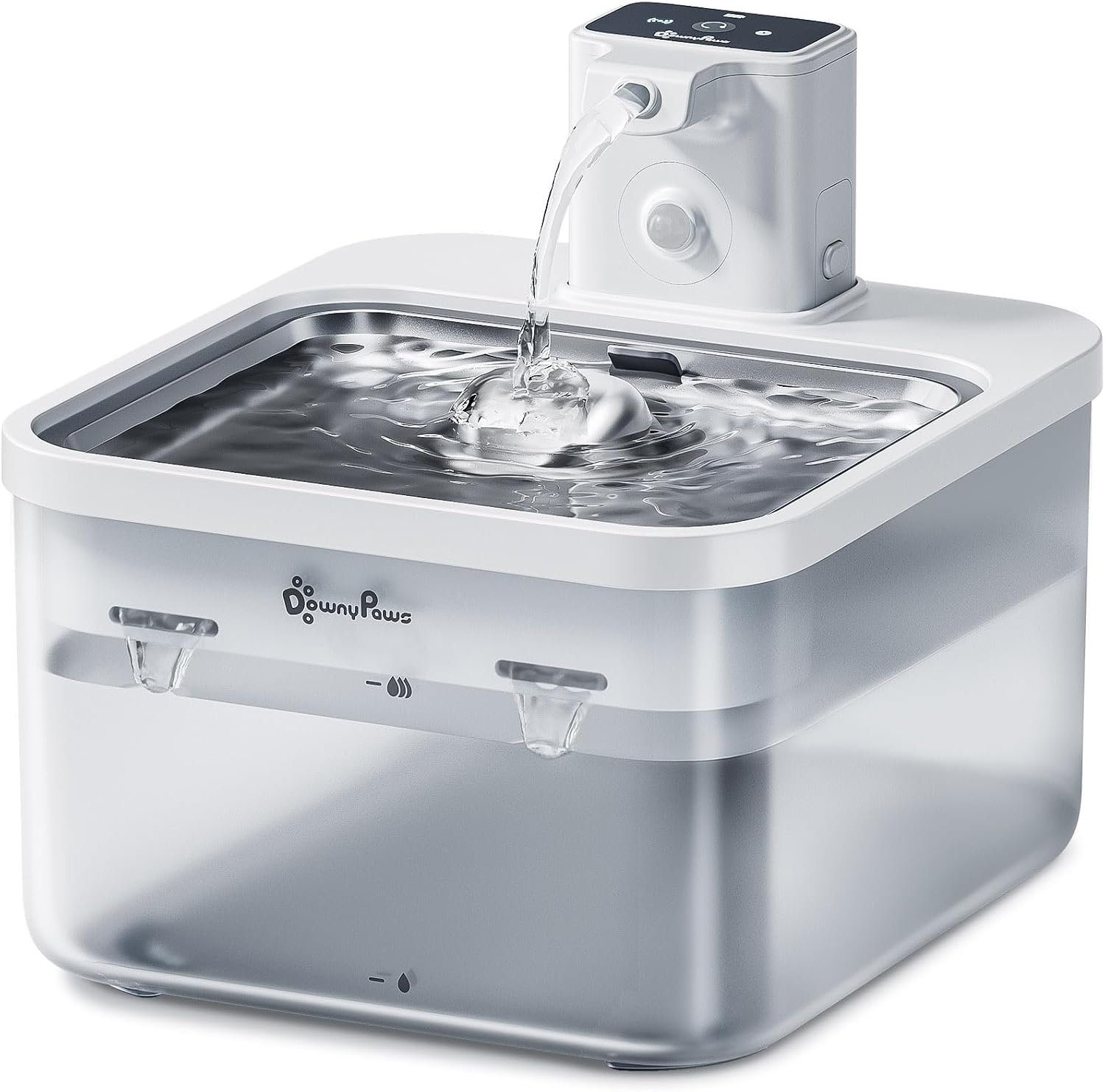 DownyPaws Cat Water Fountain Cordless, Pet Fountain, 84oz/2.5L, White Pro