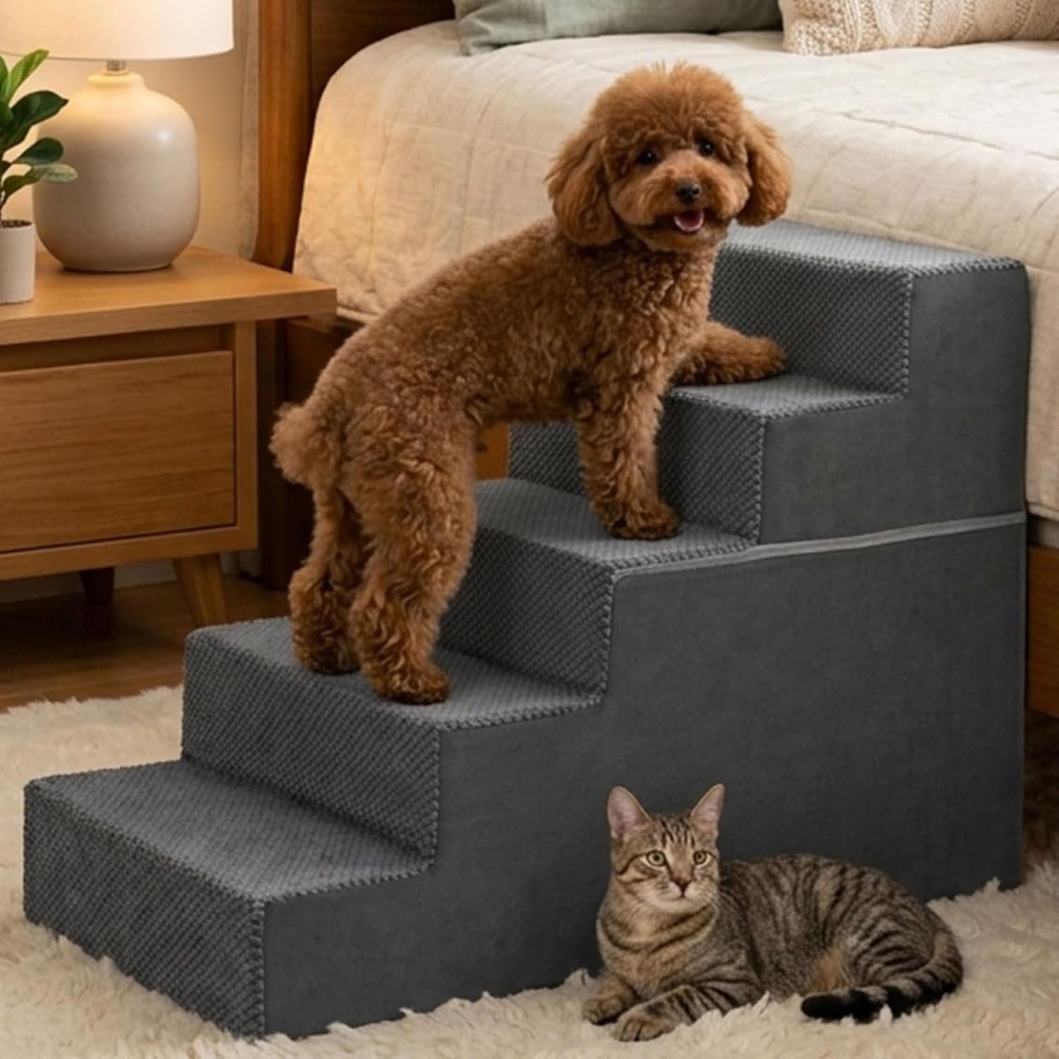 DUMOS Dog Stairs for Small and Medium Dogs, 5-Step Pet Steps, Grey