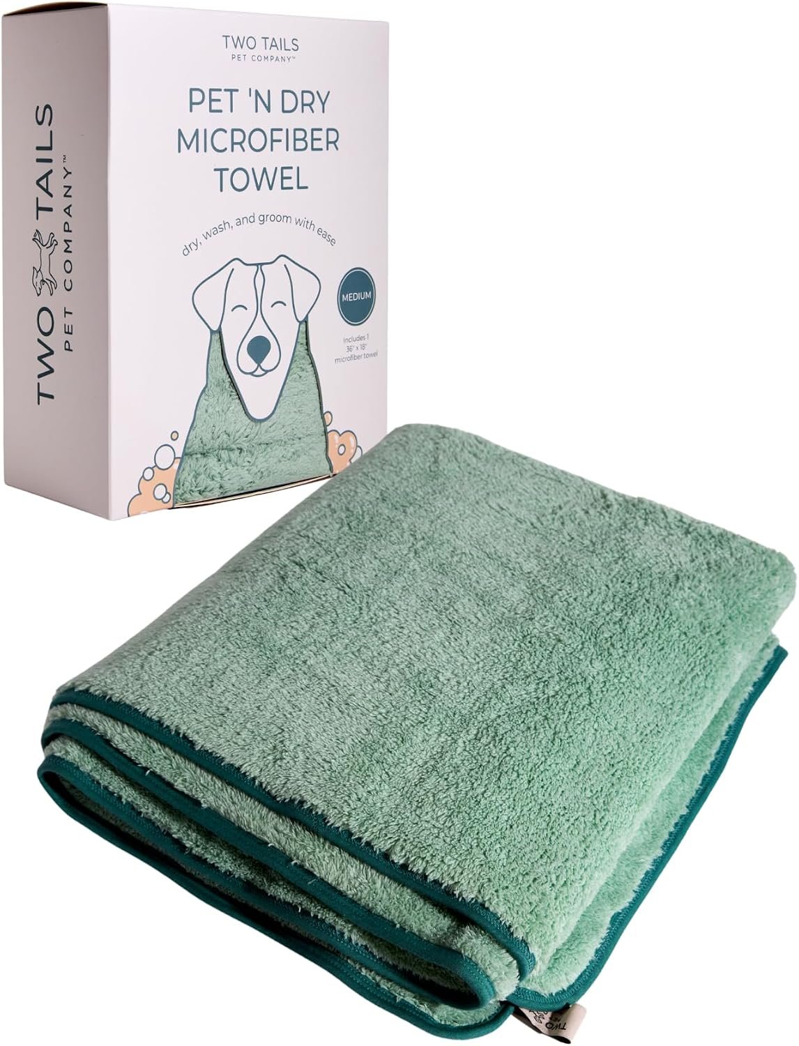 Two Tails Quick-Dry, Gromming Microfiber Dog Bath Towel, Absorbent, Medium