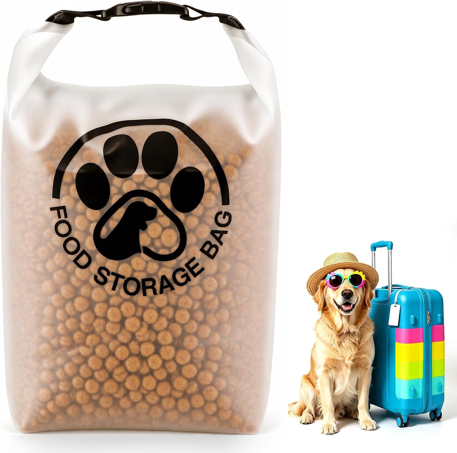 Pet Food Storage Bag for Travel – Transparent Leak-Proof Dog Food Container with Roll-Top Closure, Keeps Kibble Fresh for Camping Trip, Dog Boarding, Weekend Getaways (14 Cups)
