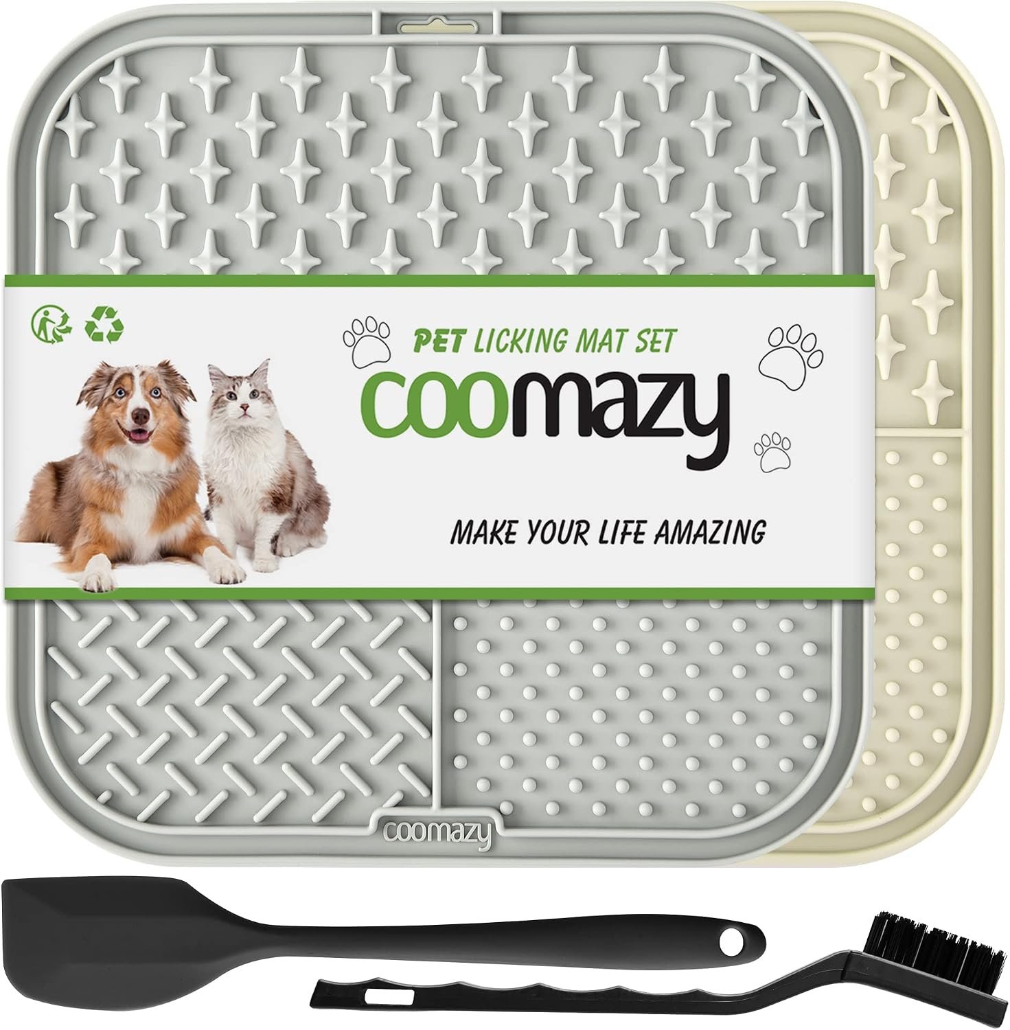 Coomazy Lick Mat for Dogs Cat Slow Feeder Lick Mat with Suction Cups 2 Pack