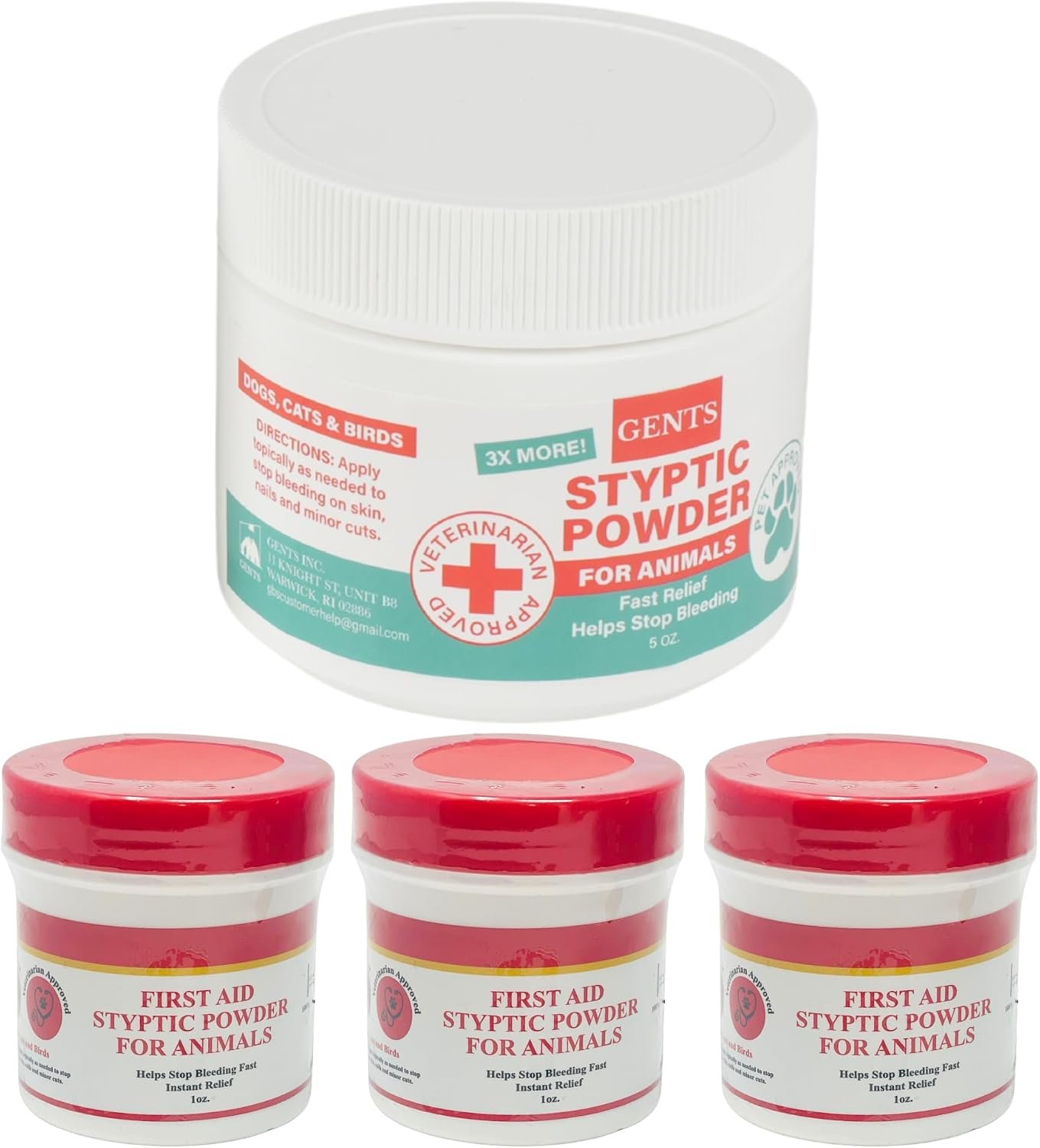 G.B.S Styptic Powder for Animals – Fast-Acting Blood Stop for Dogs, Cats, Birds & Small Pets – First Aid Powder for Nail Bleeding, Minor Cuts & Grooming – 1 oz, Pack of 3-5oz, Pack of 1