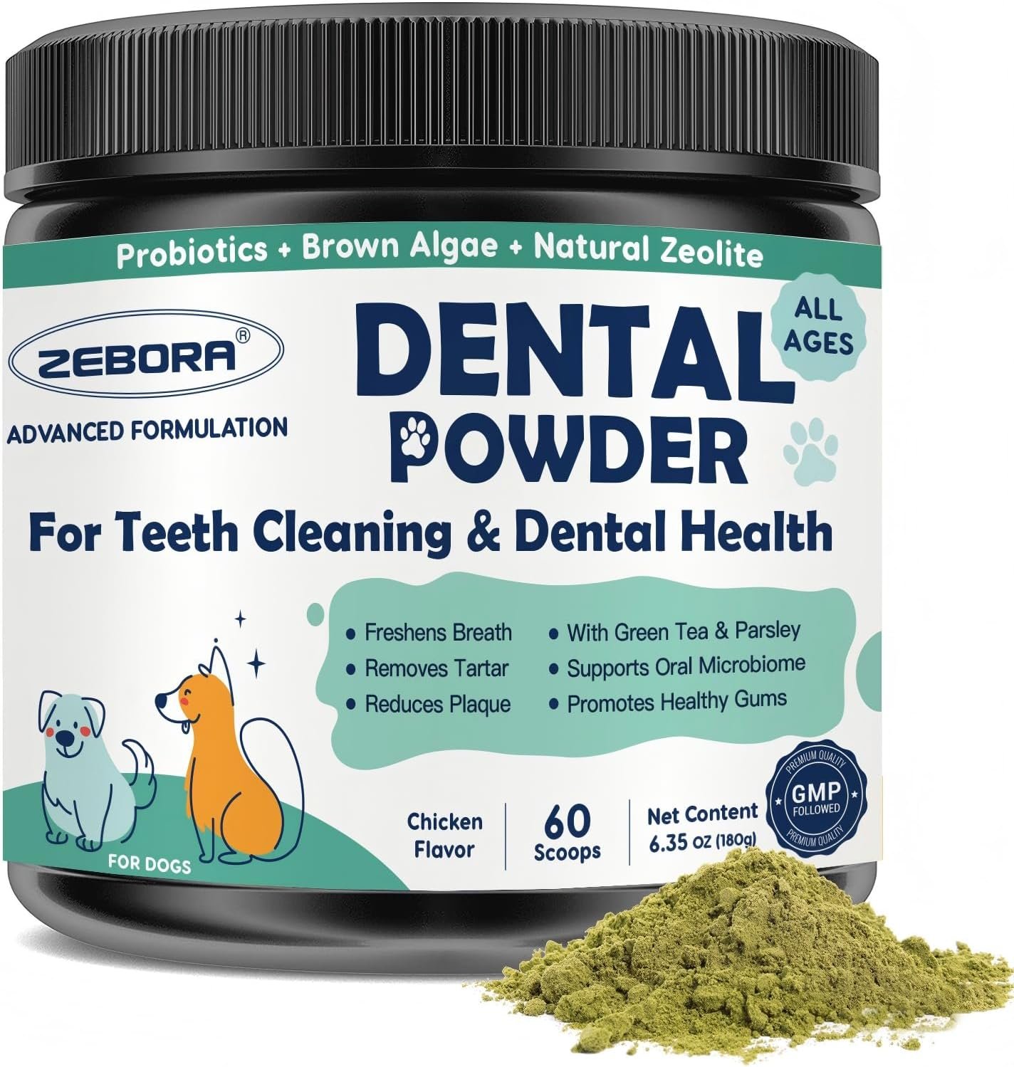ZEBORA Dog Dental Powder for Dogs-Teeth Cleaning Powder & Breath Freshener