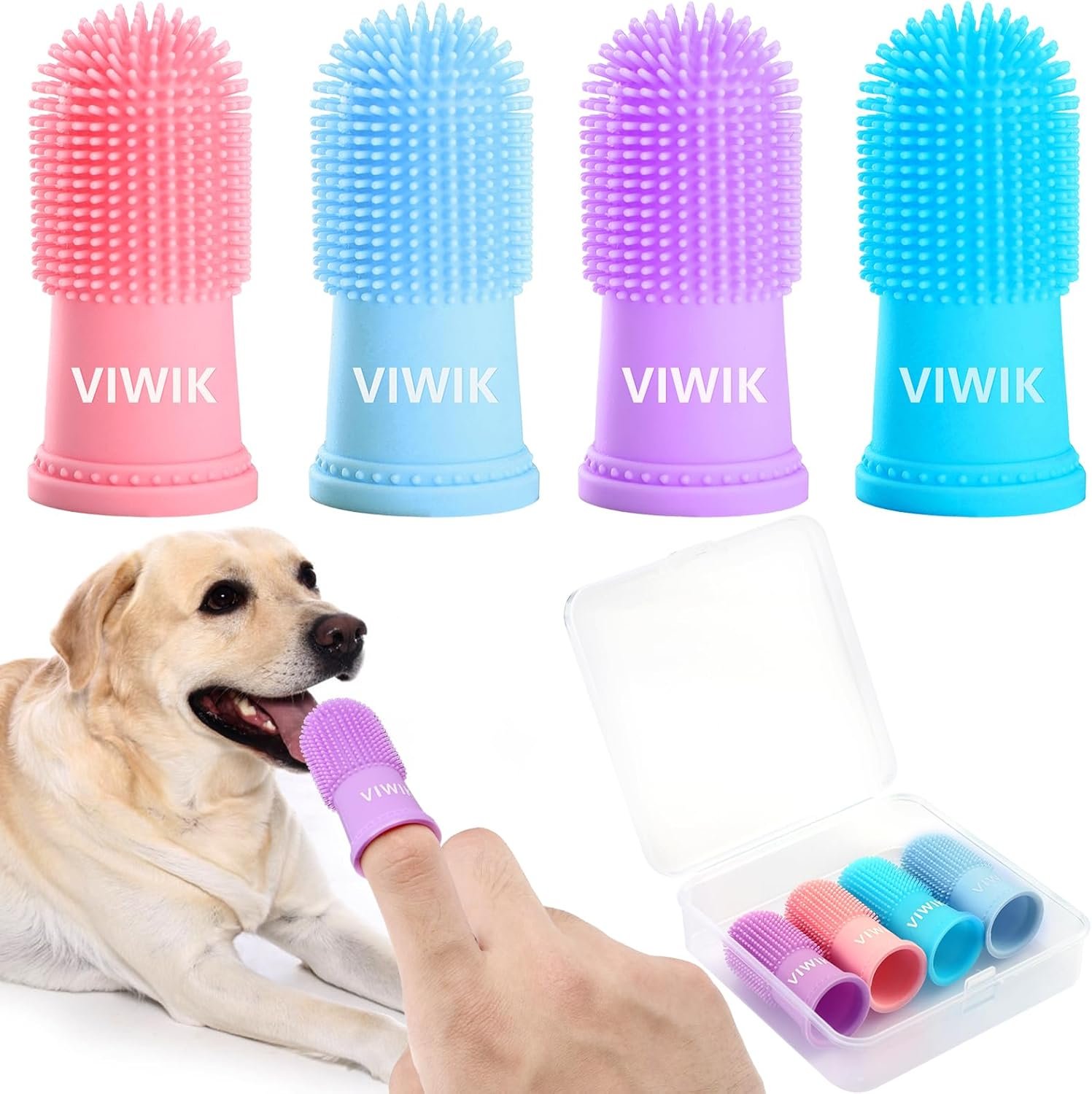 VIWIK 4Pack Dog Toothbrush Kit – Cat Finger Toothbrush for Medium to Large Dogs & Puppies, Dental Care & Teeth Cleaning