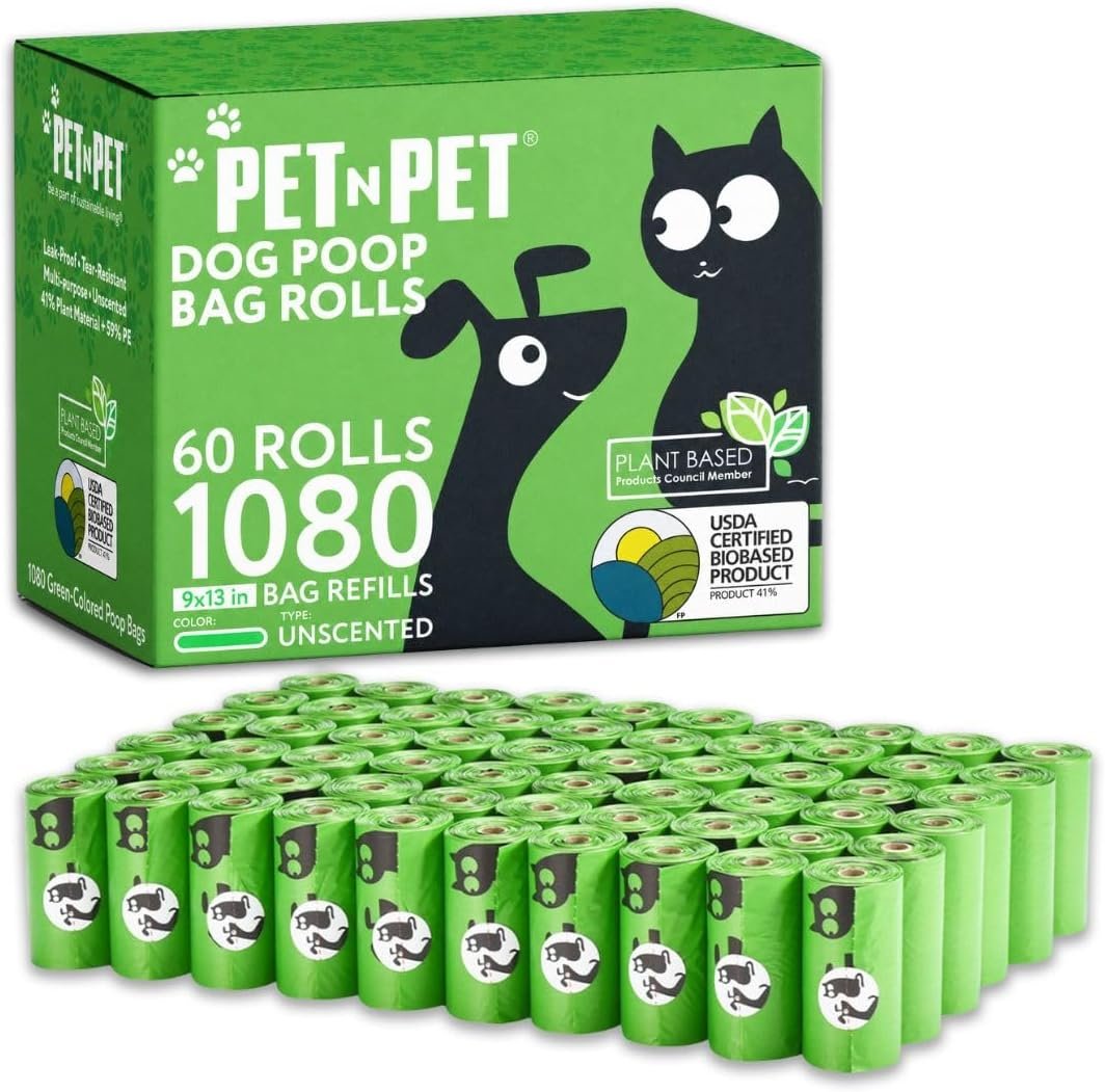 Pet N Pet Dog Poop Bags Rolls, 1080 Count, Large, Leak Proof, Unscented