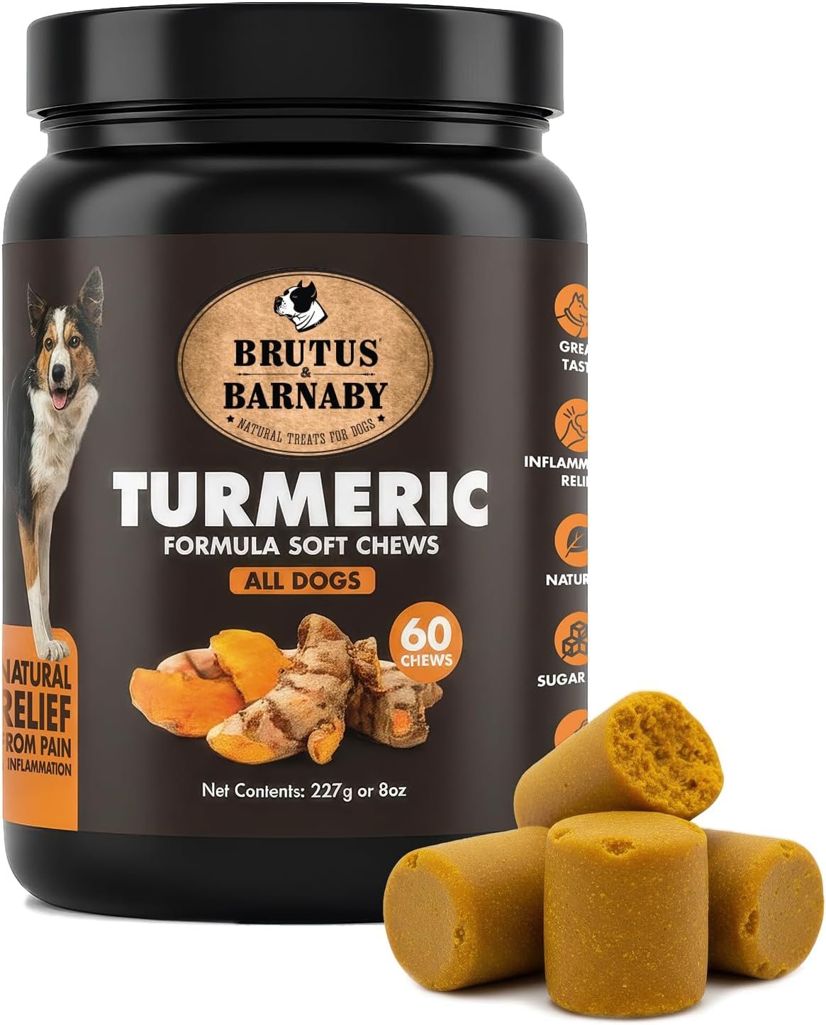 BRUTUS & BARNABY Turmeric for Dogs, Curcumin Joint Chews, 60 Count