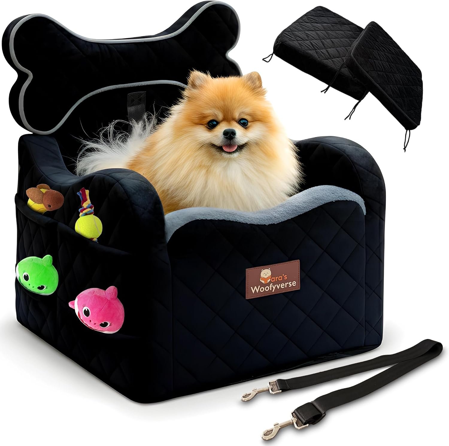 Yara’s Woofyverse Dog Car Booster Seat, Small & Medium Dogs, Midnight Ash
