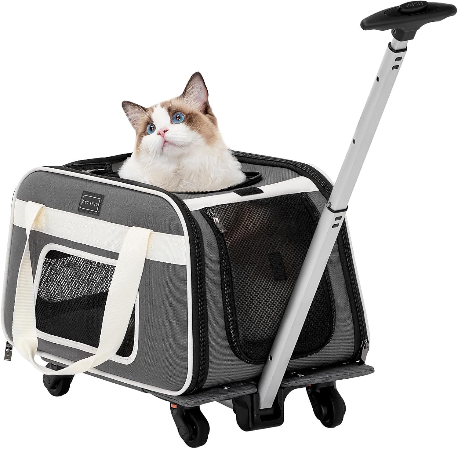 Petsfit Cat Carrier with Wheels, Removable Spinner Wheels, Up to 13 lb