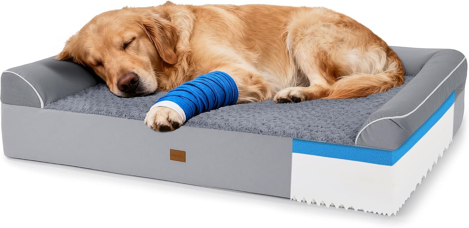 HOMBYS 7” Thickness Orthopedic Dog Bed for Large Giant Dogs, Double-Layer Memory Foam Waterproof Washable XXL Dog Sofa Bed with Bolster Headrest, Ultra-Supportive for Joint & Arthritis Relief