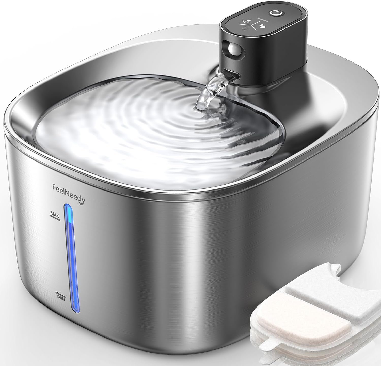 FEELNEEDY Wireless Cat Water Fountain Stainless Steel with Sensor, 4000mAh Battery Operated, 4L/135fl oz Pet Water Fountain for Cats Dogs, Ultra Quiet Cat Drinking Fountain with 2 Filters (YPD-C004S)