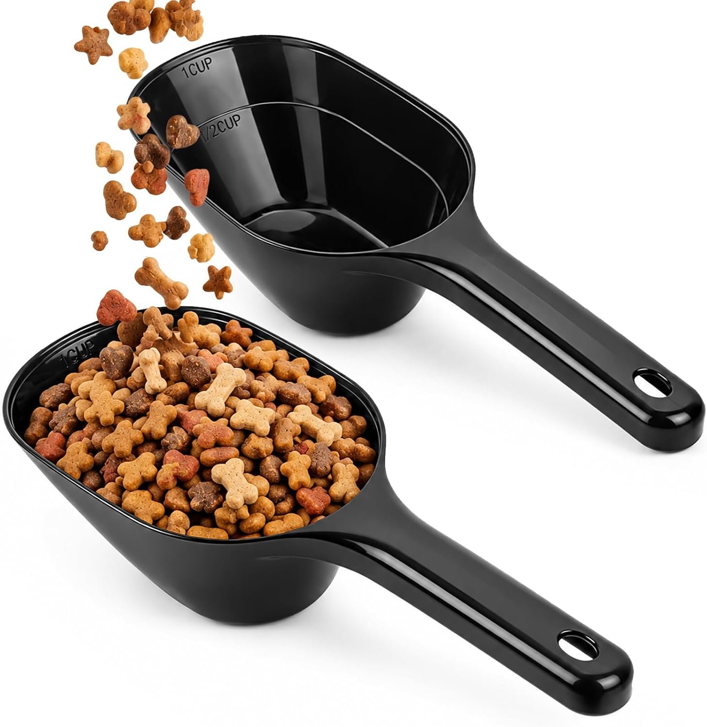 2 PACK Dog Food Scoop,1 Cup Capacity Pet Food Scoop For Dog and Cat (Black)