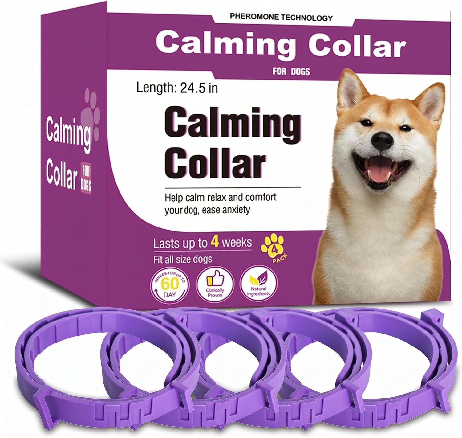Calming Collar for Dogs, 4 Pack Pheromone Anxiety Relief, 60 Days