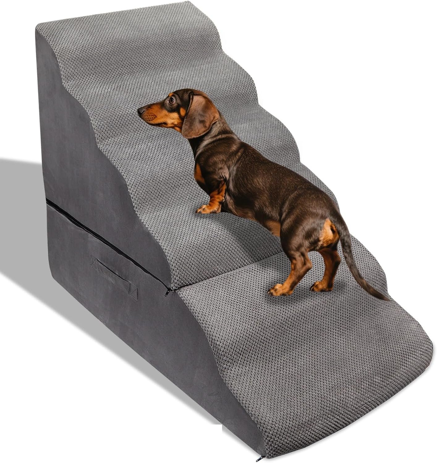 30 inch Dog Stairs&Steps for Small Dogs Up to 30-36 Inch Tall High Beds, Sturdy Pet Cat Dog Ramp Ladder for Doggie, Old Cats, Kitty Grey No Assembly Required,30D Density Foam