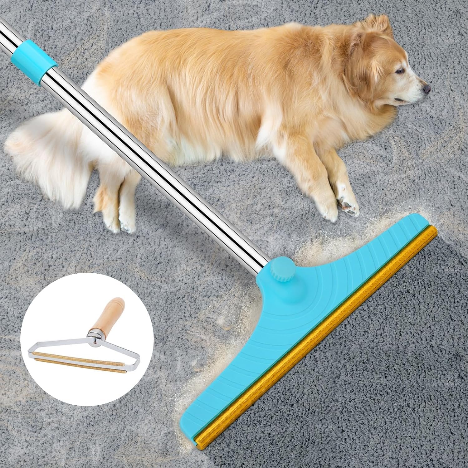 Carpet Rake for Pet Hair Removal Tool, Dog Cat Hair Remover for Furniture