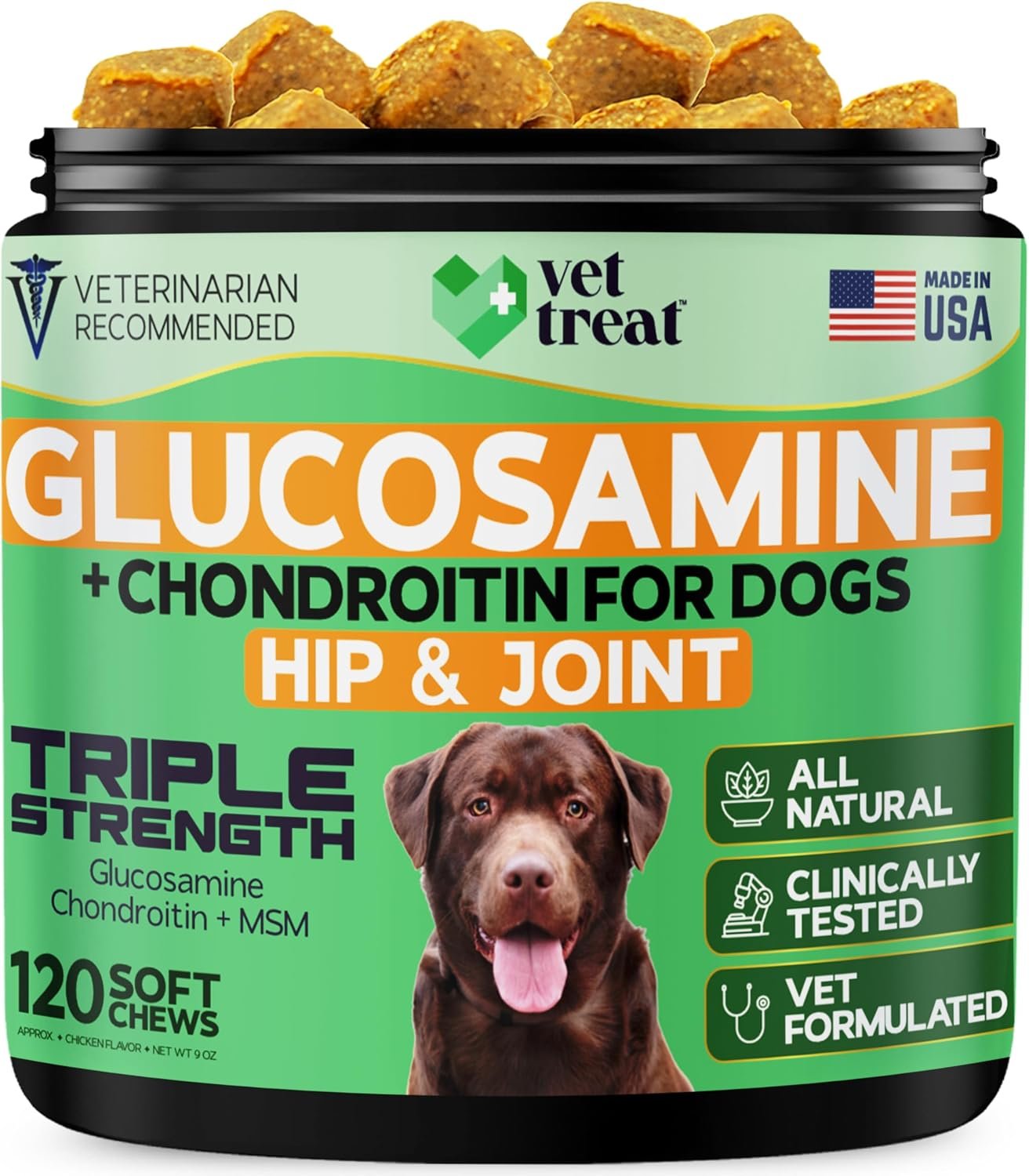 Glucosamine for Dogs – Dog Joint Supplement with Chondroitin, MSM, Turmeric & Hemp Seed Oil – Hip and Joint Supplement for Dogs, Mobility Support, Senior Dog Joint Chews – Made in USA – 120 Soft Chews