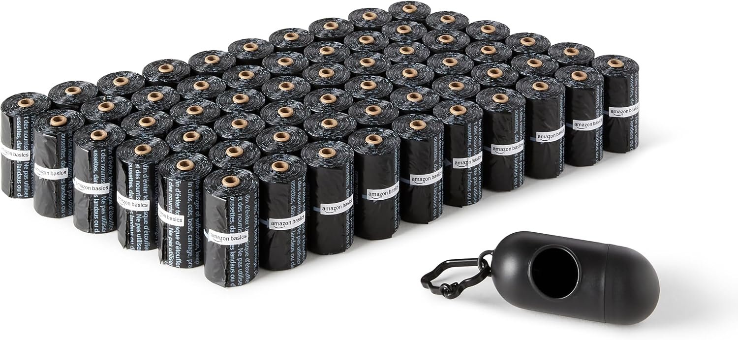 Amazon Basics Dog Poop Leak Proof Bags with Dispenser and Leash Clip, Unscented, 13″ x 9″, 900 Count (60 Rolls)