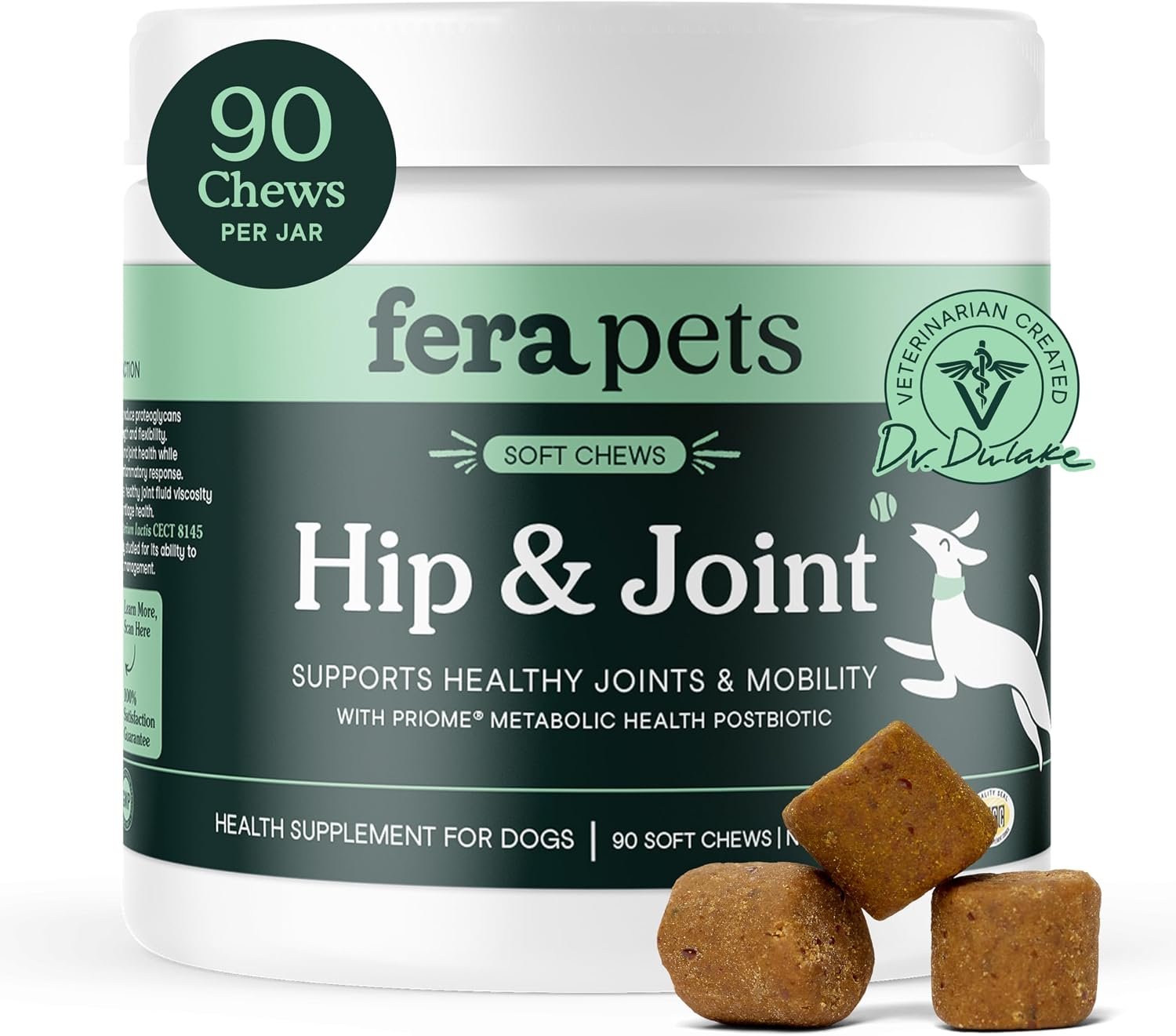 Fera Pets Hip & Joint Supplement for Dogs with Glucosamine, 90 Soft Chews