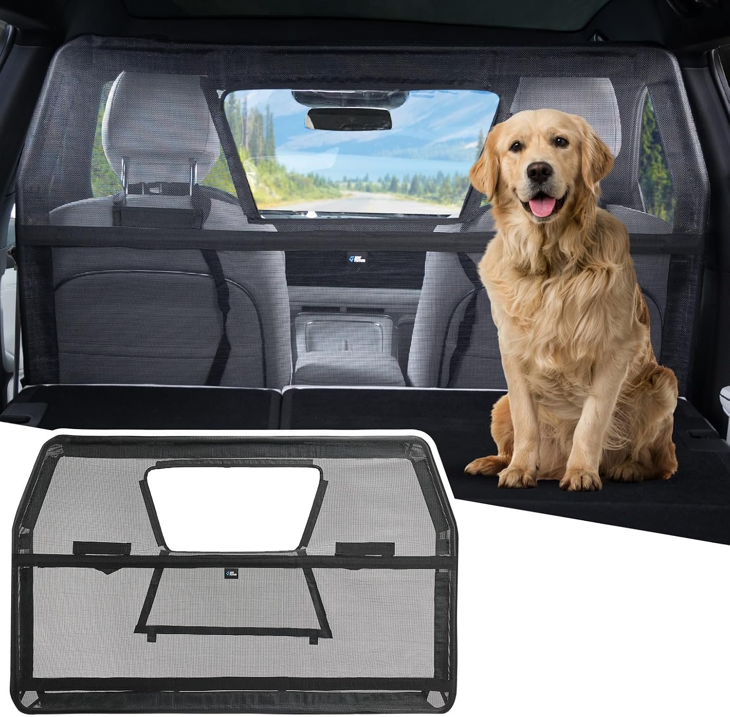 JOYTUTUS 52″ Wide Dog Car Barrier with Removable Visual Window, Car Barrier for SUV Escape-Proof, Net for Behind Front Seats, Vehicle Gate for Dog Travel, Ideal for Sedans SUVs Trucks