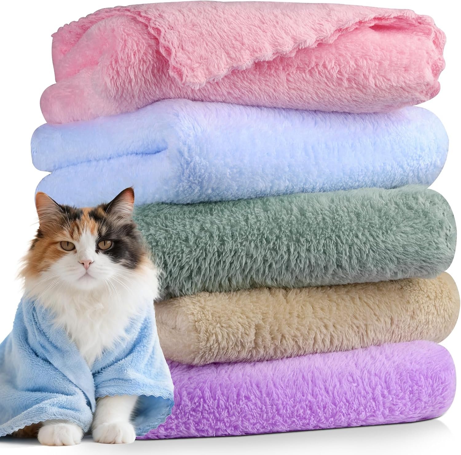 DuckSky 5Pcs 29.5 x 13.77” Cat Towels Microfiber Pack Bulk, Quick Drying Absorbent Pet Puppy Towels for Pet Kitten Grooming，Hair Drying Small Puppy Dog，Bathing Shower