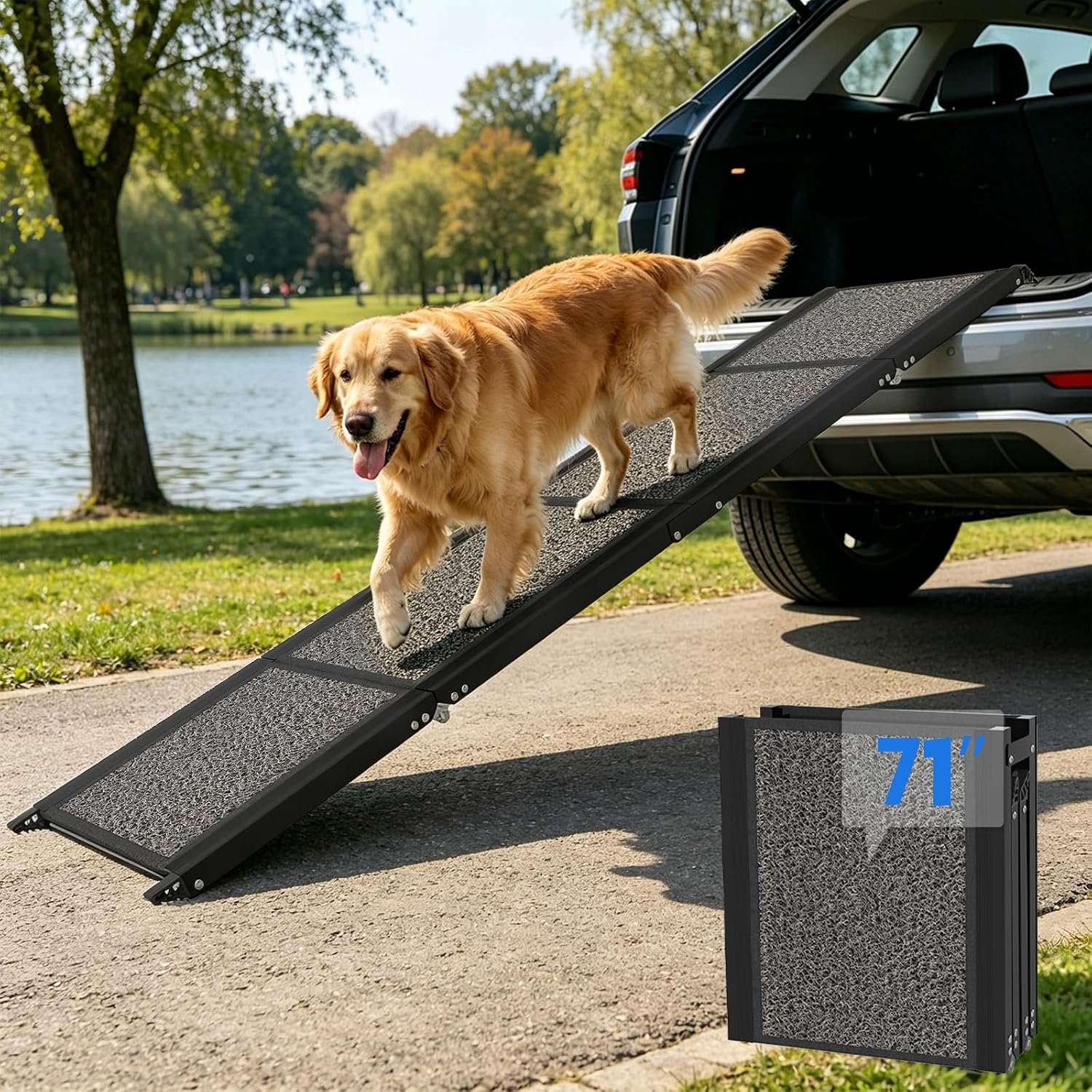 Dog Ramp for Car, Truck, 71″x17″ Folding Non-Slip Pet Ramp for Large Dogs