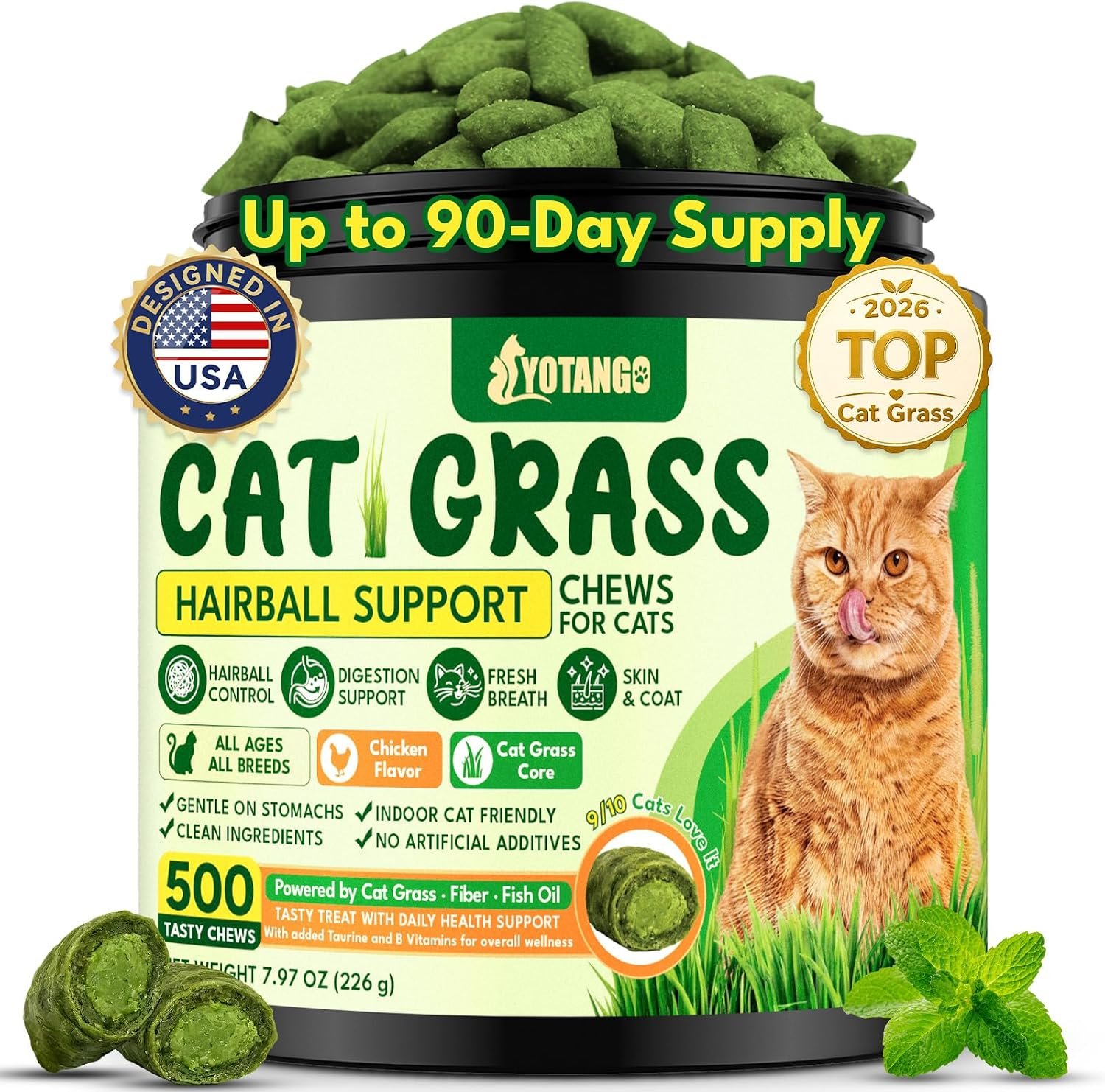 Cat Grass Treats Chews, Cat Treats for Indoor Cats 500 Ct, Hairball Control