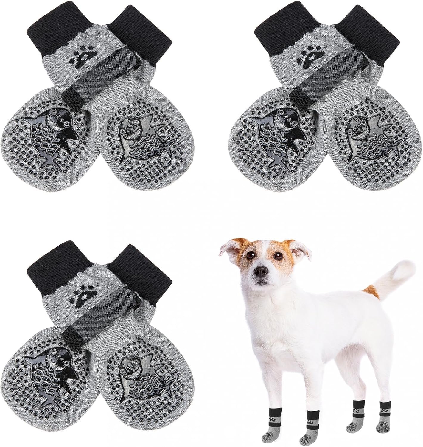 SCENEREAL Anti Slip Dog Sock to Prevent Licking Paws for Hardwood Floors, Boots & Paw Protector Shoes for Hot/Cold Pavement with Grippers, Double Sides Grips for Small Medium Large Senior Dogs