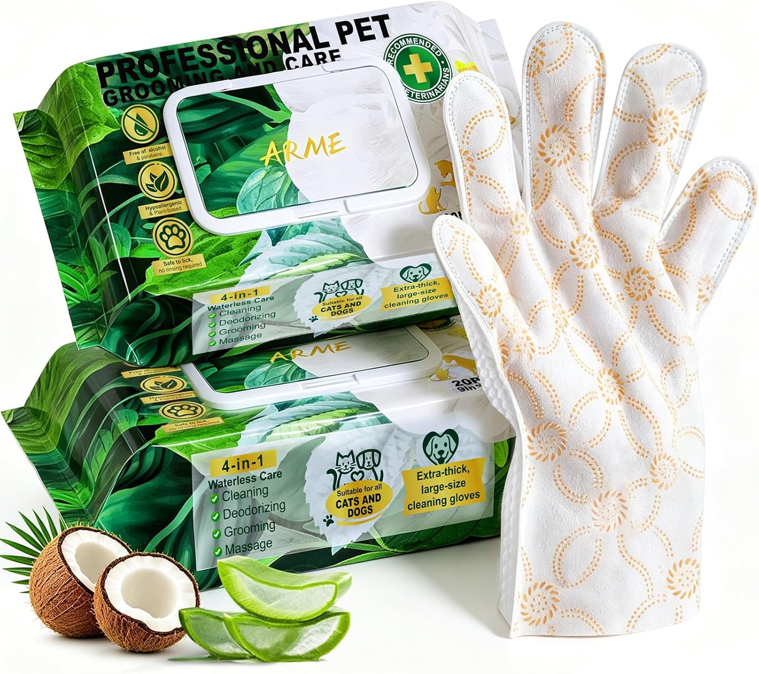 Arme Pet Bath Gloves Wipes for Dogs&Cats Cleaning Glove for Dry Bath,40 Pcs