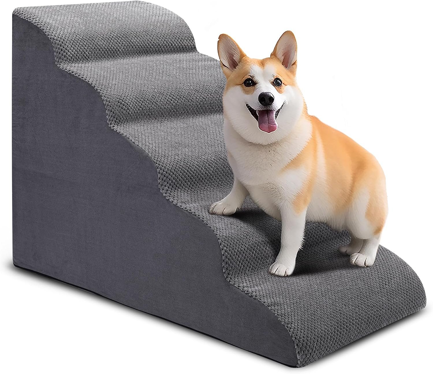 CiWiVOKi Dog Stairs for Bed, 5-Step Dog Steps for Couch and High Bed, Non-Slip Pet Stairs, 24″ High Sofa Foam Ramp – Best for Small Pets, Older Cats with Joint Pain