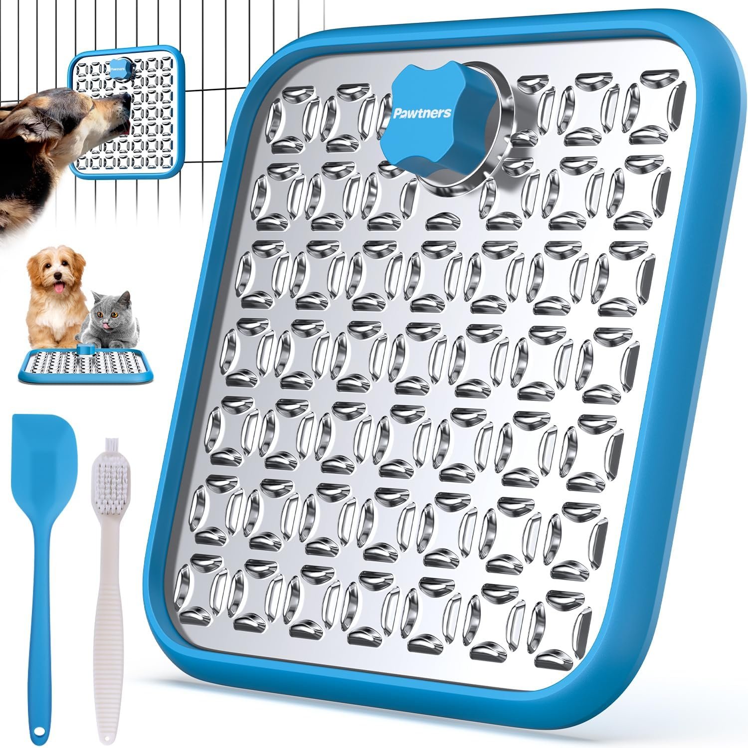 Pawtners Stainless Steel Lick Mat for Dogs & Cats, 1 Pack, Blue