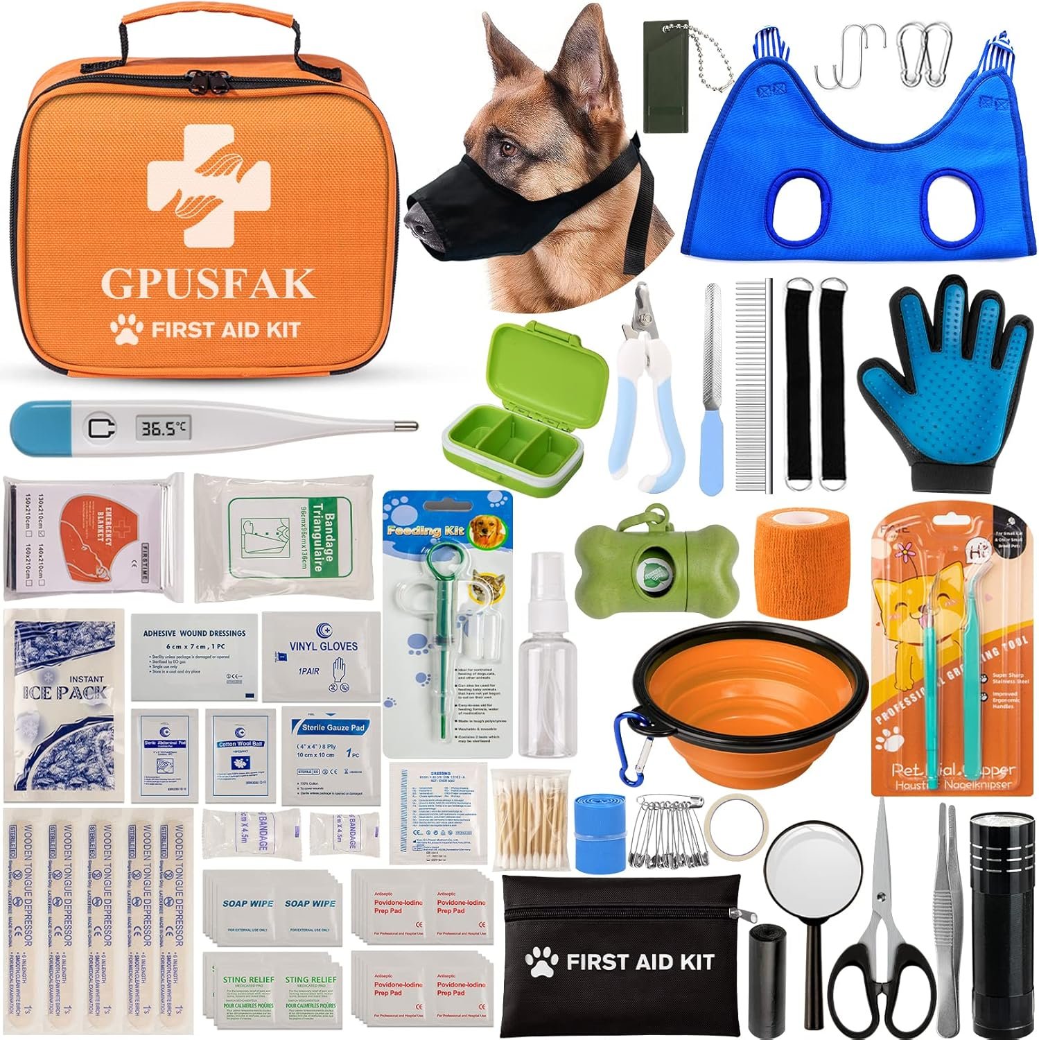 Dog First Aid Kit – Pet First Aid Kit for Dogs Pet Emergency Kit with Grooming Hammock Harness Nail Clipper First Aid Supplies for Home Camping