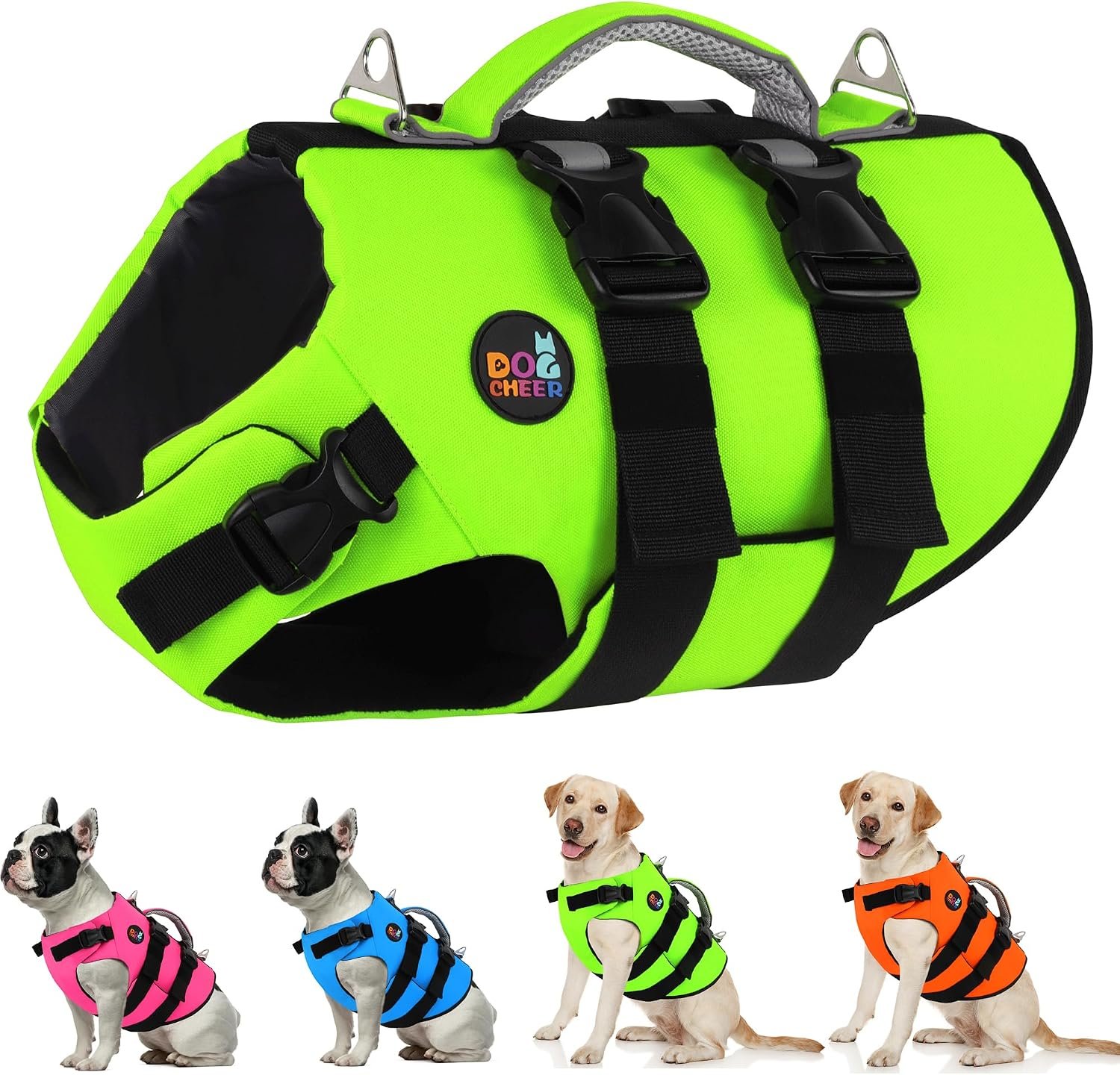 Dogcheer Dog Harness Life Jacket, High Buoyancy Neoprene Dog Life Vest for Swimming Boating, Adjustable Puppy Swim Vest Reflective Pet Float Vest for Small Medium Large Dogs – Green, L