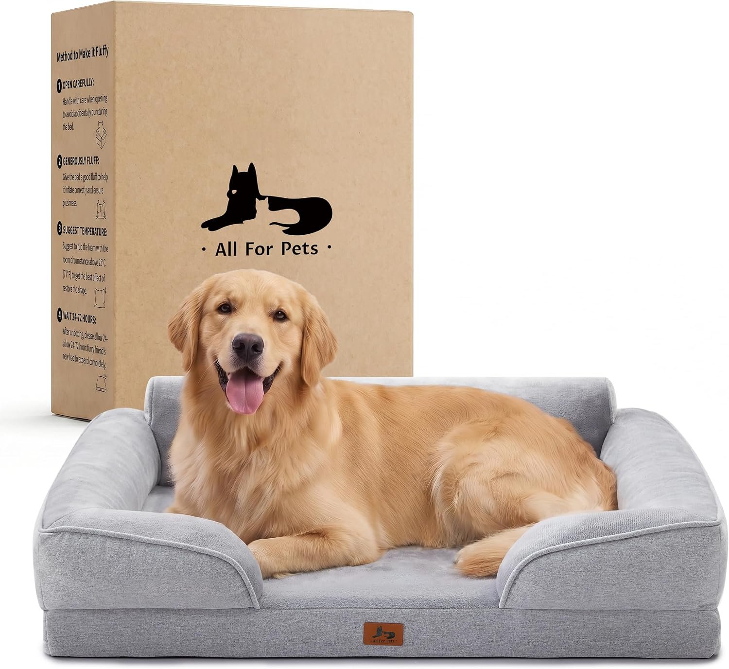 XL Orthopedic Dog Bed for Large Dogs, Removable Washable, Grey