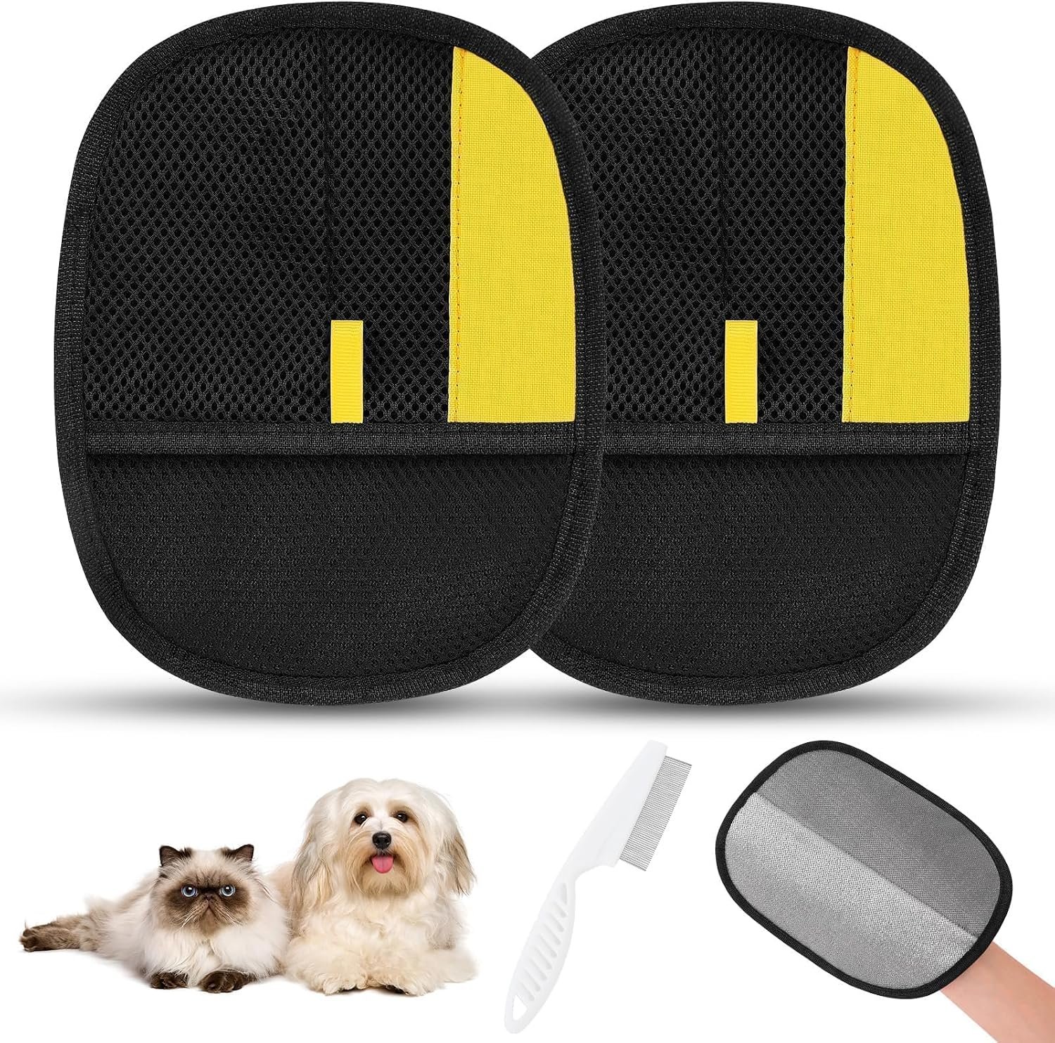 SAWMONG 2Pcs Pure Path Pet Hair Remover Glove With Comb for Dogs & Cats