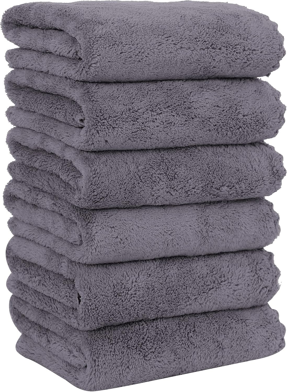 MOONQUEEN 6 Pack Premium Hand Towels – Quick Drying – Microfiber Coral Velvet Highly Absorbent Towels – Multipurpose Use as Hotel, Bathroom, Shower, Spa, Hand Towel 16 x 28 inches (Gray)