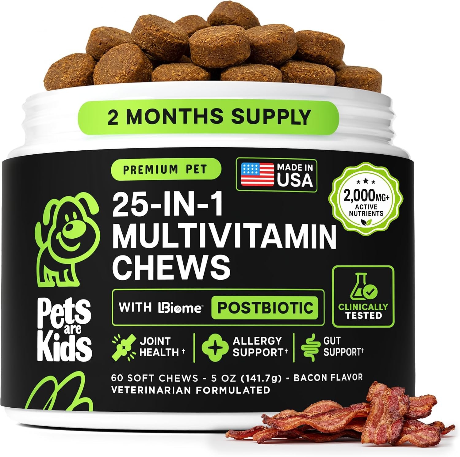 Pets are Kids 25-in-1 Dog Multivitamin for Gut, Mobility, Immunity, 60Chews