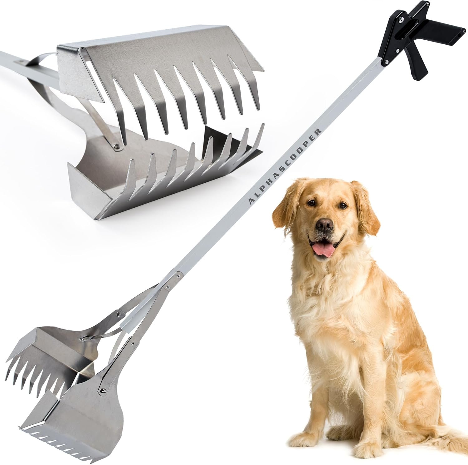 Dog Pooper Scooper for Yard – 38″ Lightweight Ergonomic Handle, Rust-Resistant Aluminum, Jaws Technology Poop Scooper for Dogs