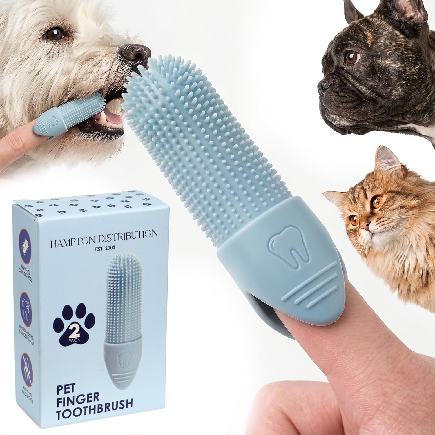 Hampton Distribution 2-Pack Pet Dental Care Kit – 360° Silicone Dog & Cat Finger Pet Toothbrush