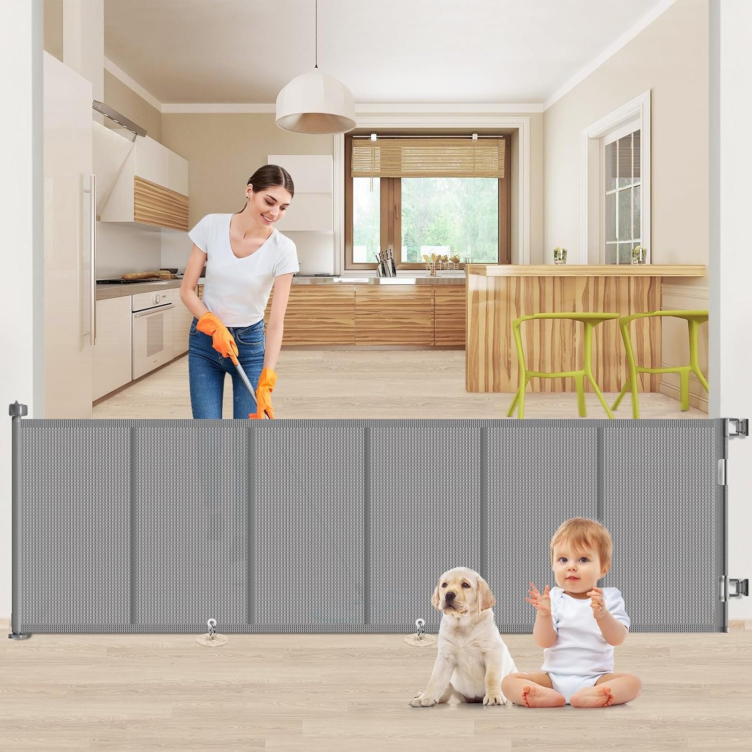 EZIGO 120 Inch Retractable Baby Gates Extra Wide Reinforced Baby Dog Gate