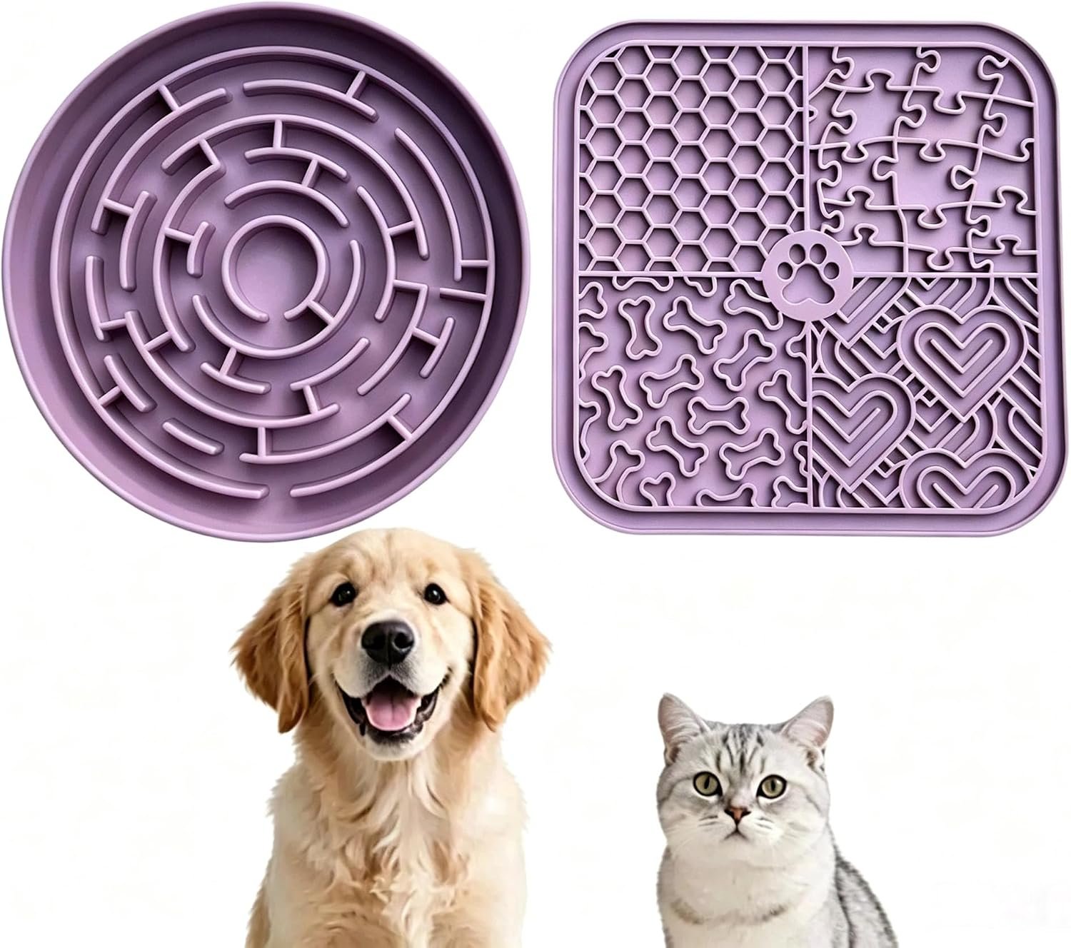 YCT Dog Cat Lick Mat and Slow Feeder Bowl Set, Thickened Food Grade Silicone with Strong Suction Cups, Anxiety Relief Calming Lick Pad for Bathing Grooming Training
