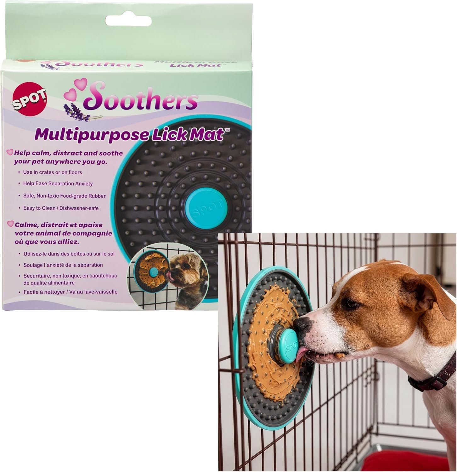 SPOT Soothers Multipurpose Dog Lick Mat – 6in Slow Feeder & Crate Enrichment Toy for Small & Medium Dogs and Puppies, Food-Grade Rubber, Dishwasher Safe, Anxiety & Boredom Relief