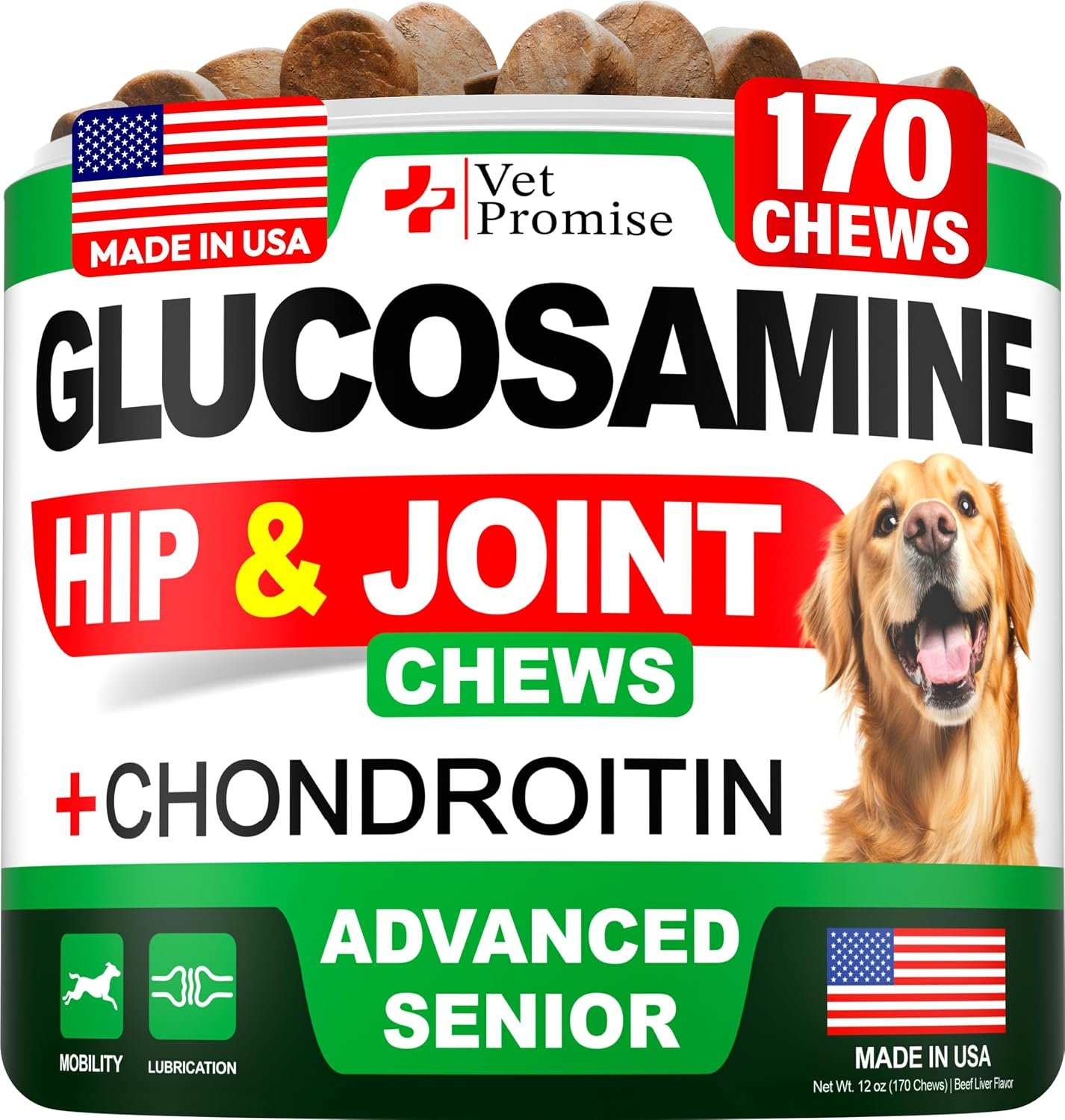 Glucosamine for Dogs – 170 Chews – Senior Hip and Joint Supplement for Dog
