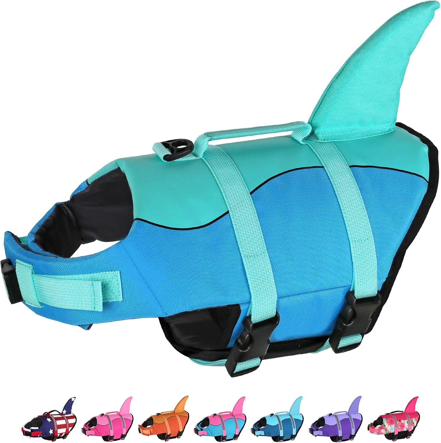 Dogcheer Dog Life Jacket, Cute Shark Dog Life Vest for Swimming Boating with Superior Buoyancy and Rescue Handle, Adjustable Puppy Floating Swim Vest for Small Medium Large Dogs – Pool Blue, M