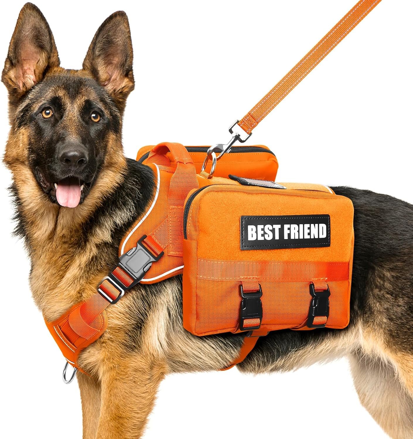 Dog Backpack Harness and Leash Set for Large Dogs Orange XL