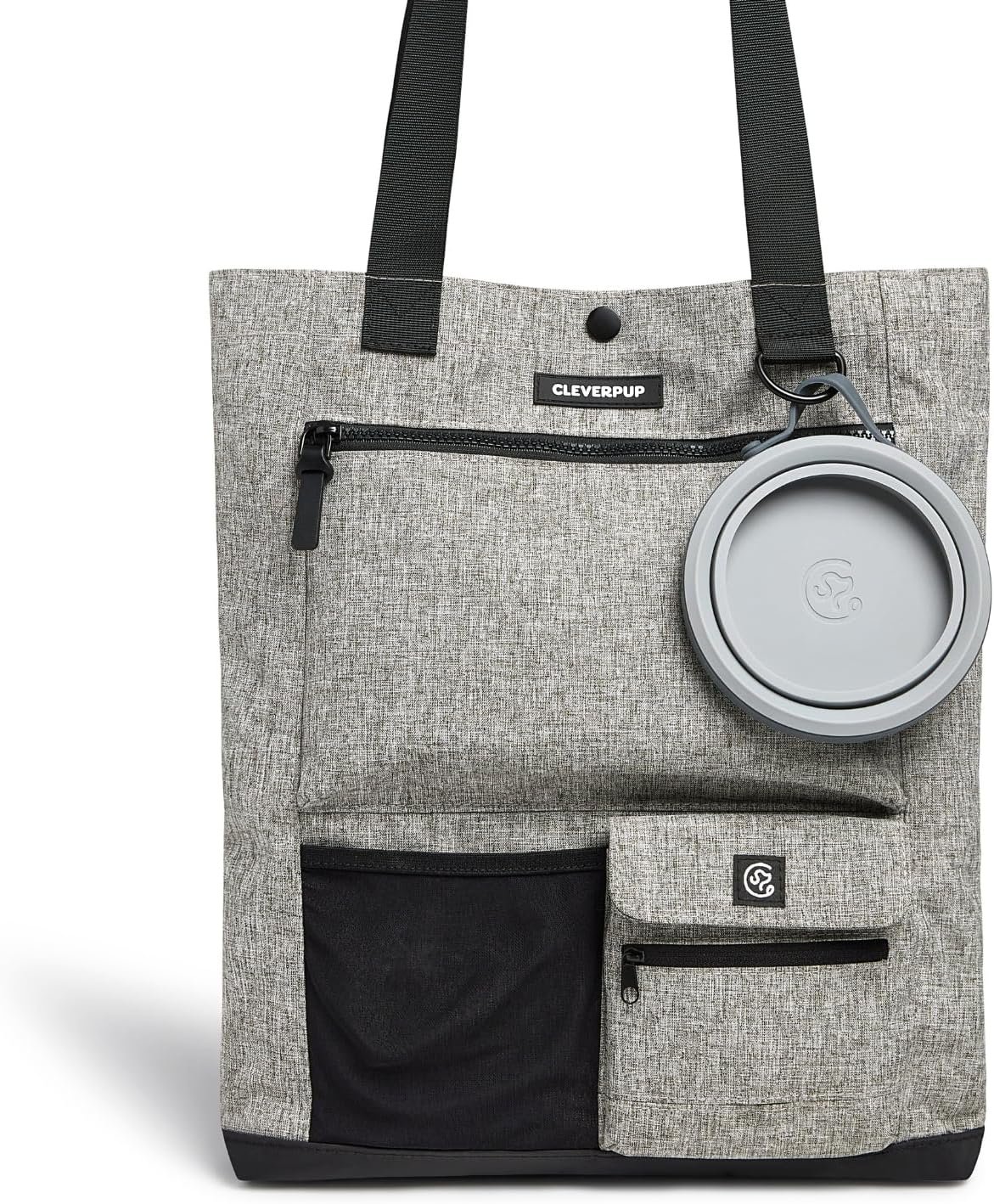 Cleverpup Park Pack 2-Piece Dog Gear Travel Tote – 8 Pockets, Heather Grey
