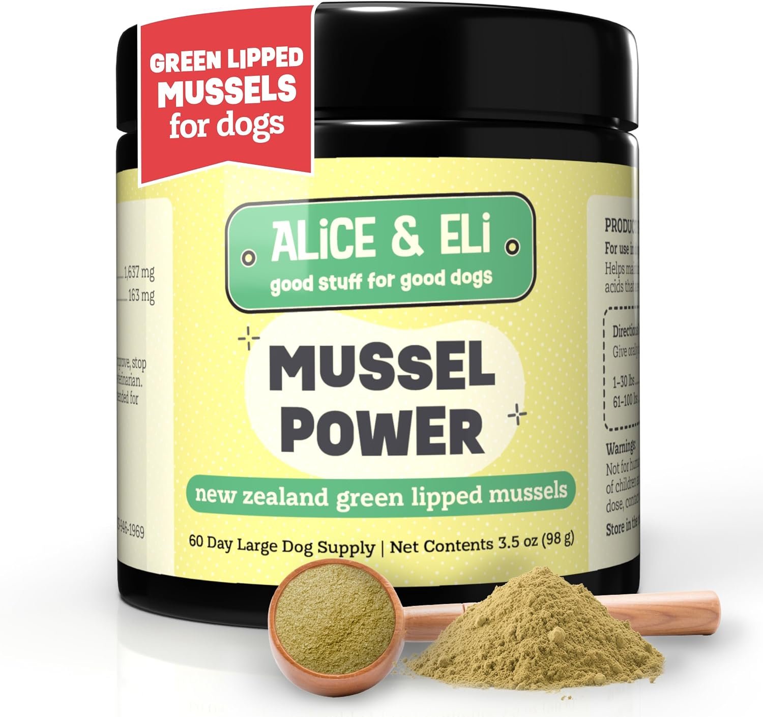 Alice & Eli Mussel Power – Green Lipped Mussels for Dogs – Hip & Joint Support, Omega Fats & Immune Support – Pure and Complete