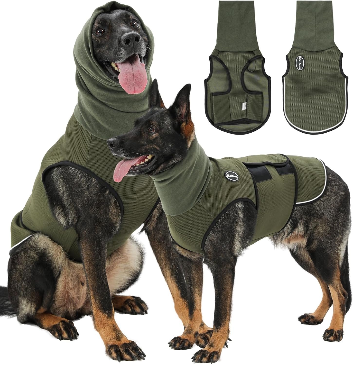 Meifsou Dog Anxiety Vest with Hood, Skin-Friendly Thunder Jacket for Dogs, All-in-One Dog Calming Shirt with Hood for Thunder, Fireworks, Separation – Keep Pet Calm Without Medicine, Army Green, M