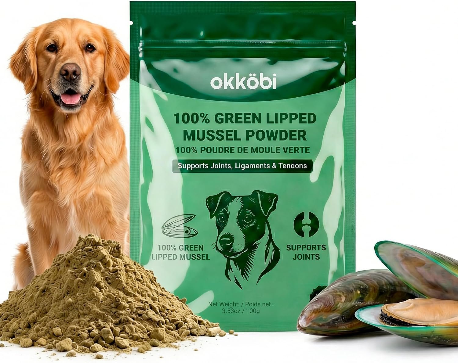 Green Lipped Mussel Powder for Dogs & Cats – 100% New Zealand – 100g – Natural Hip & Joint Support Supplement – Rich in Omega-3, Glucosamine & Chondroitin – Single Ingredient Food Topper